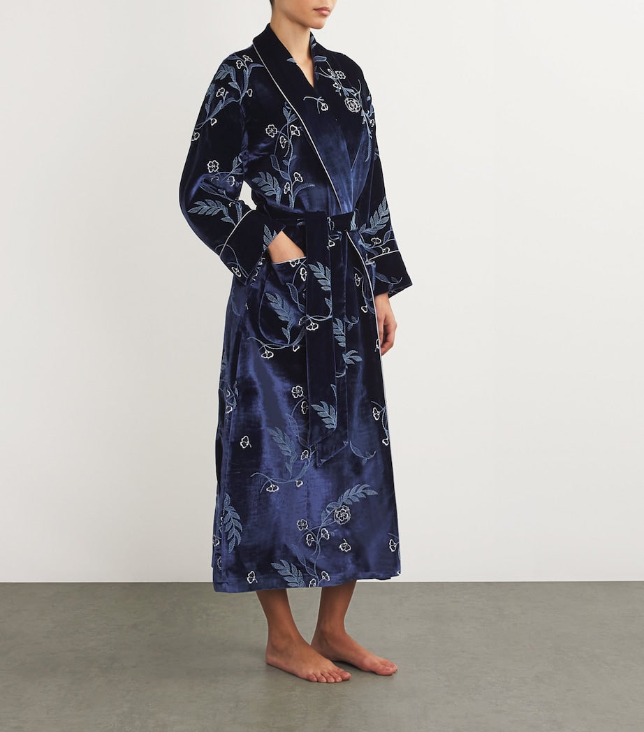 Velvet Embroidered Dahlia Robe ROYAL BLUE/NAVY