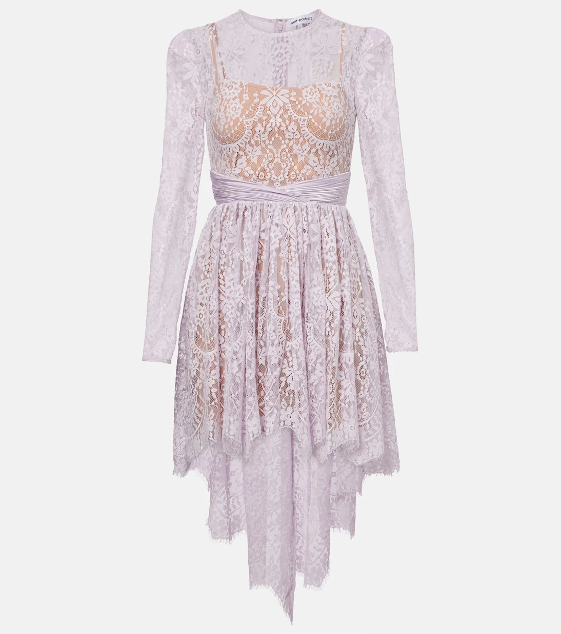 Self-Portrait - Sheer lace and satin minidress