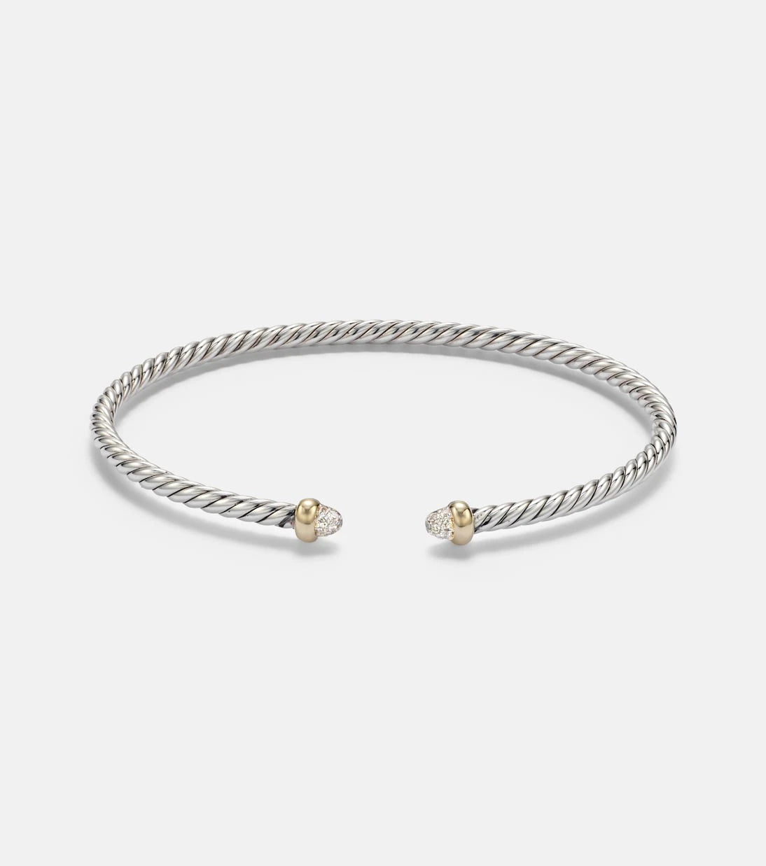 David Yurman - سوار كفّ "مايكرو كيبل فليكس" من الفضة الإسترلينية والذهب عيار 14 قيراطًا مع الألماس