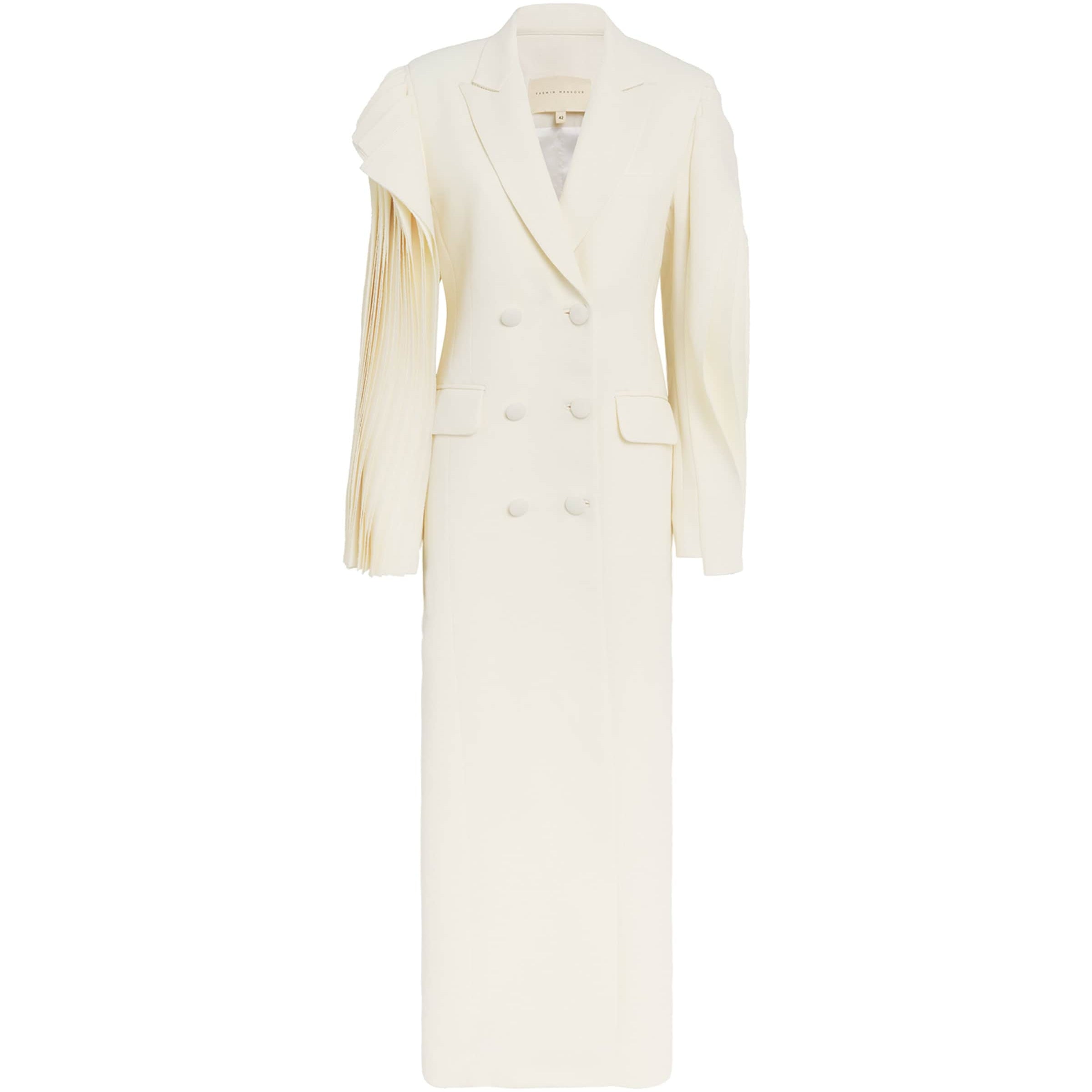 Yasmin Mansour Ivory Pleated Double-Breasted Blazer Maxi Dress