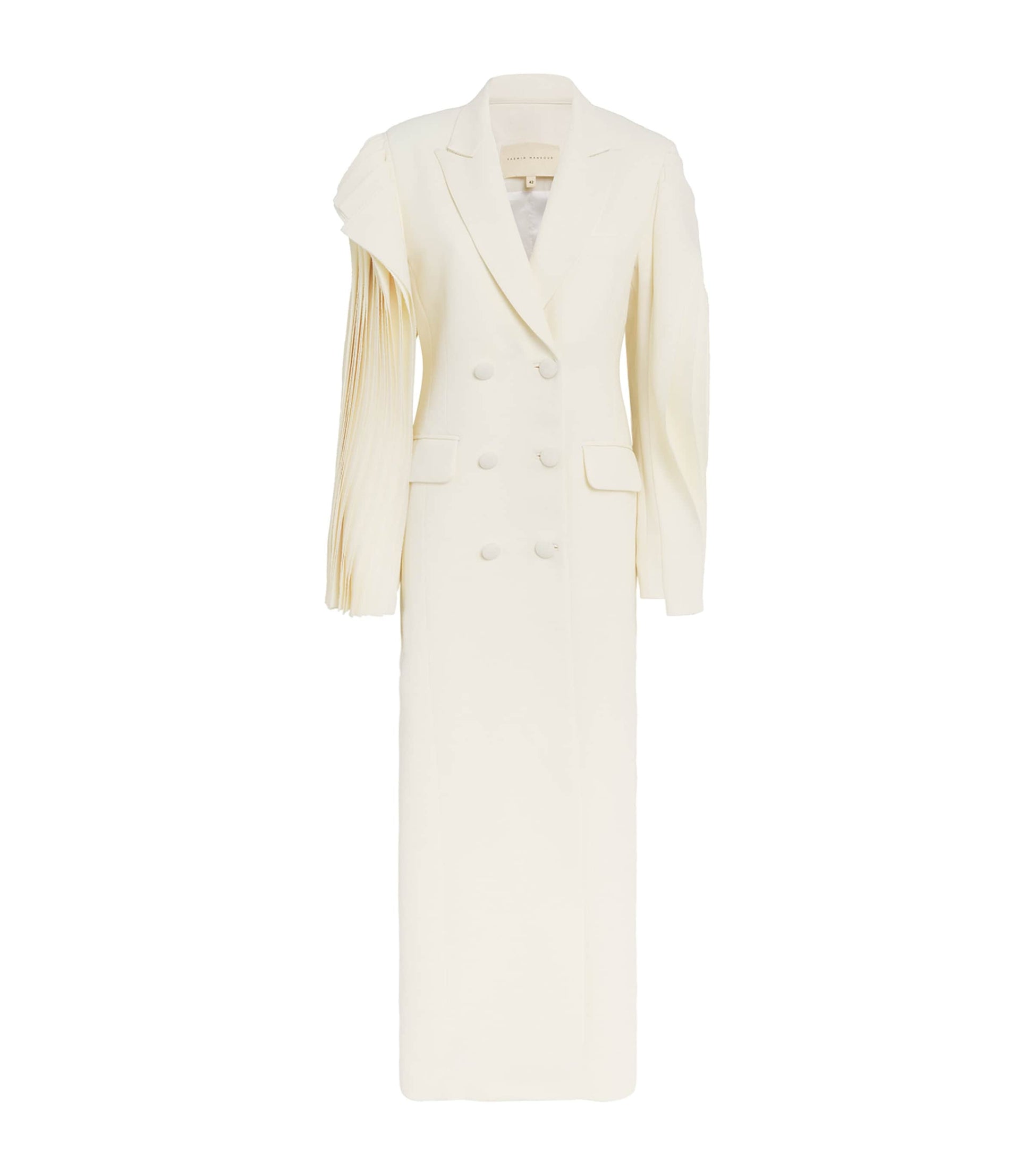 Yasmin Mansour Ivory Pleated Double-Breasted Blazer Maxi Dress