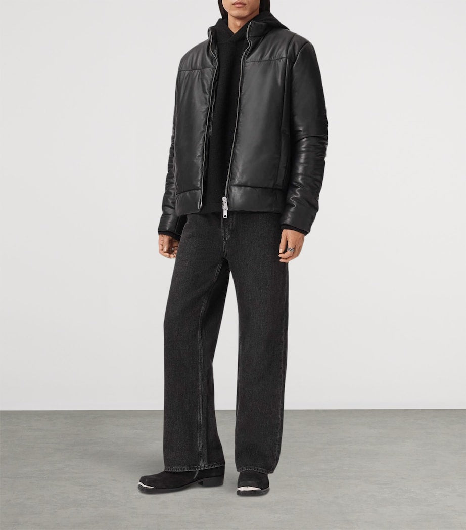 AllSaints Black Leather Furse Puffer Jacket