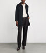 Twill Leather-Trim Coat NAVY BLUE