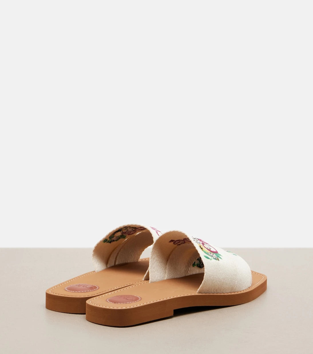 Chloé - Woody embroidered linen slides
