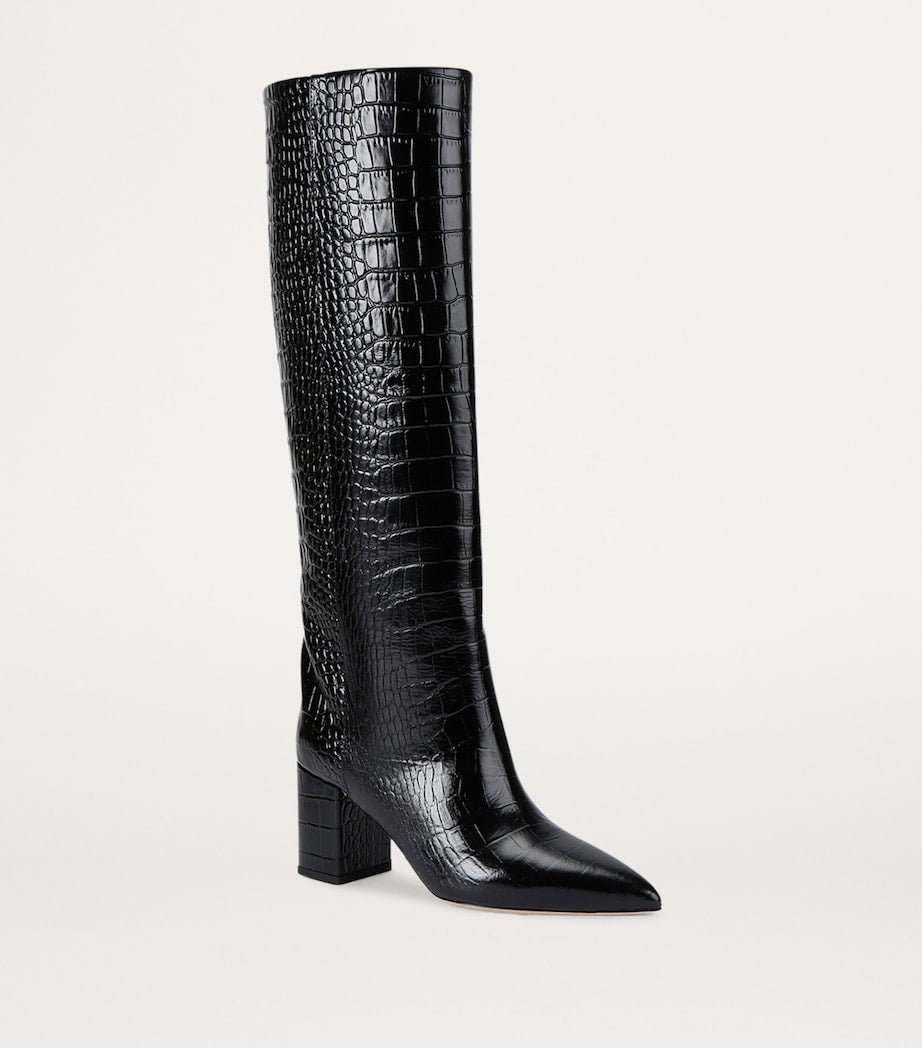 Paris Texas Black Croc-Embossed Leather Anja Knee-High Boots 70