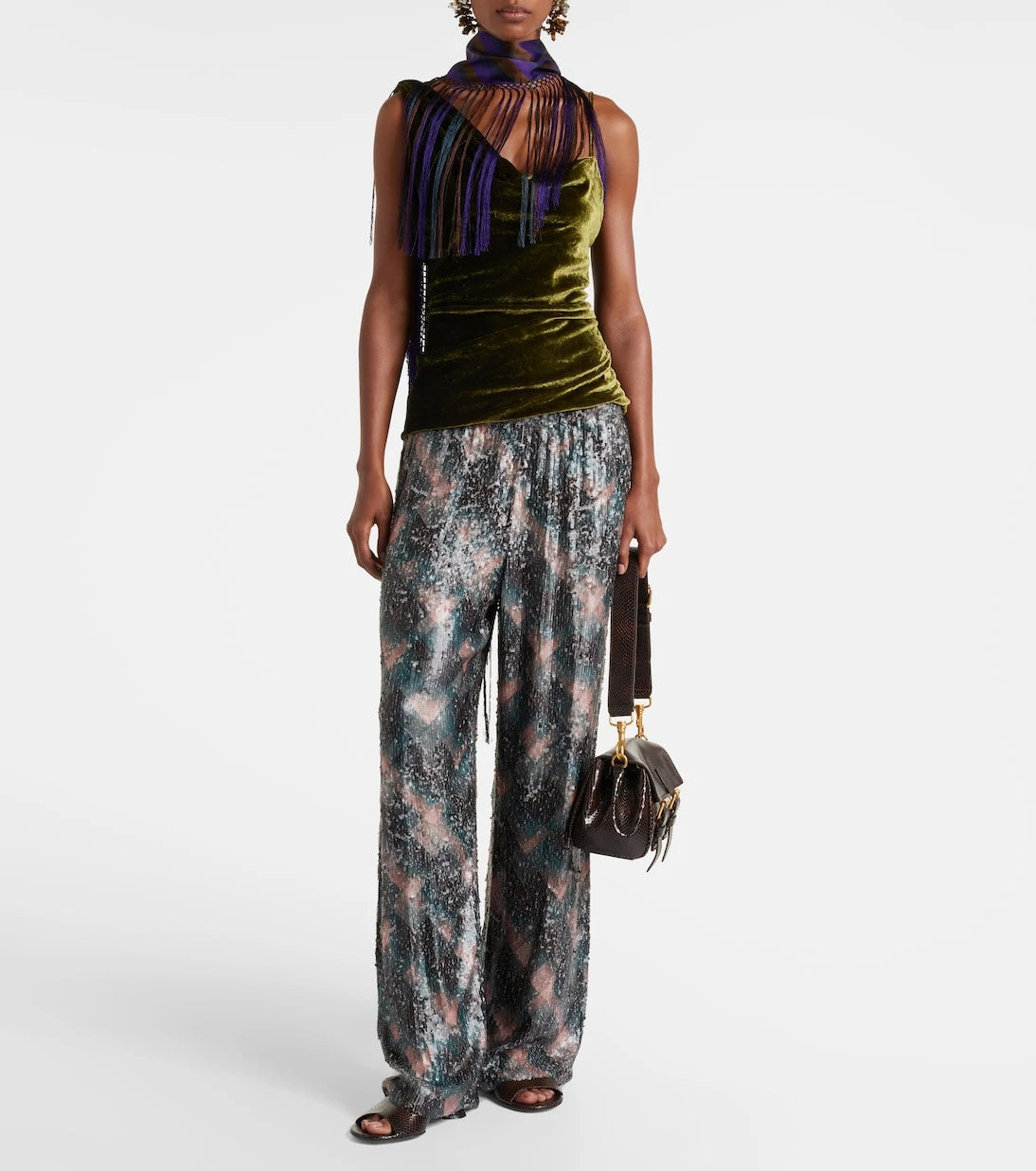 Dries Van Noten - 75 snake-effect leather wedge mules