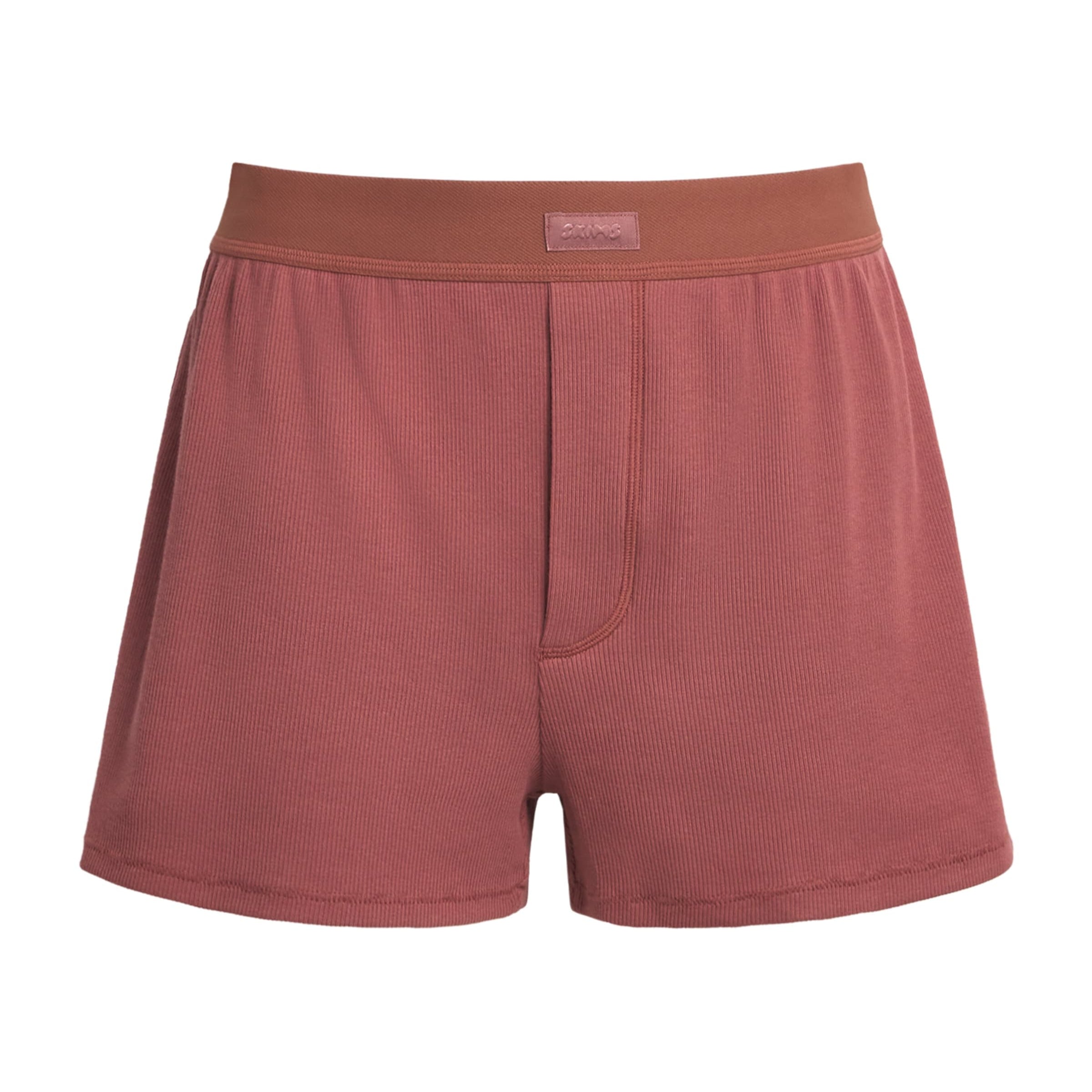 Skims Brown Cotton-Blend Ribbed Boxer Shorts
