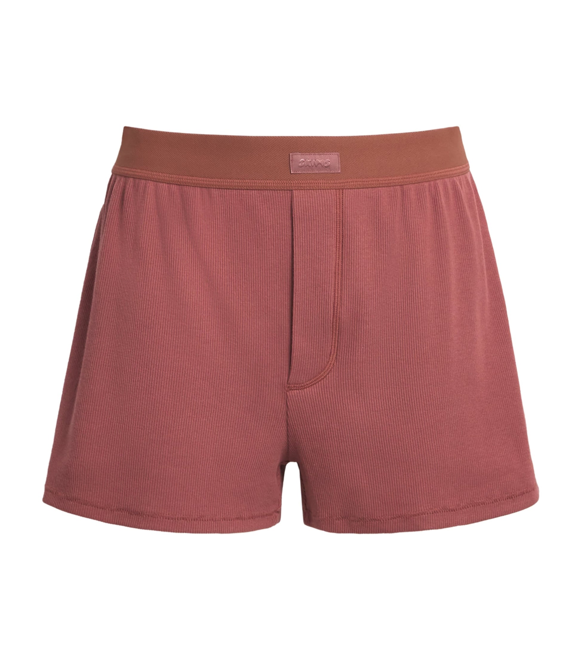 Skims Brown Cotton-Blend Ribbed Boxer Shorts