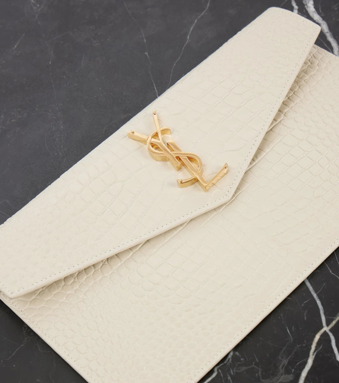 Saint Laurent - Uptown croc-effect leather clutch