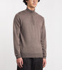 John Smedley Brown Extra Fine Merino Wool Half-Zip Tapton Sweater