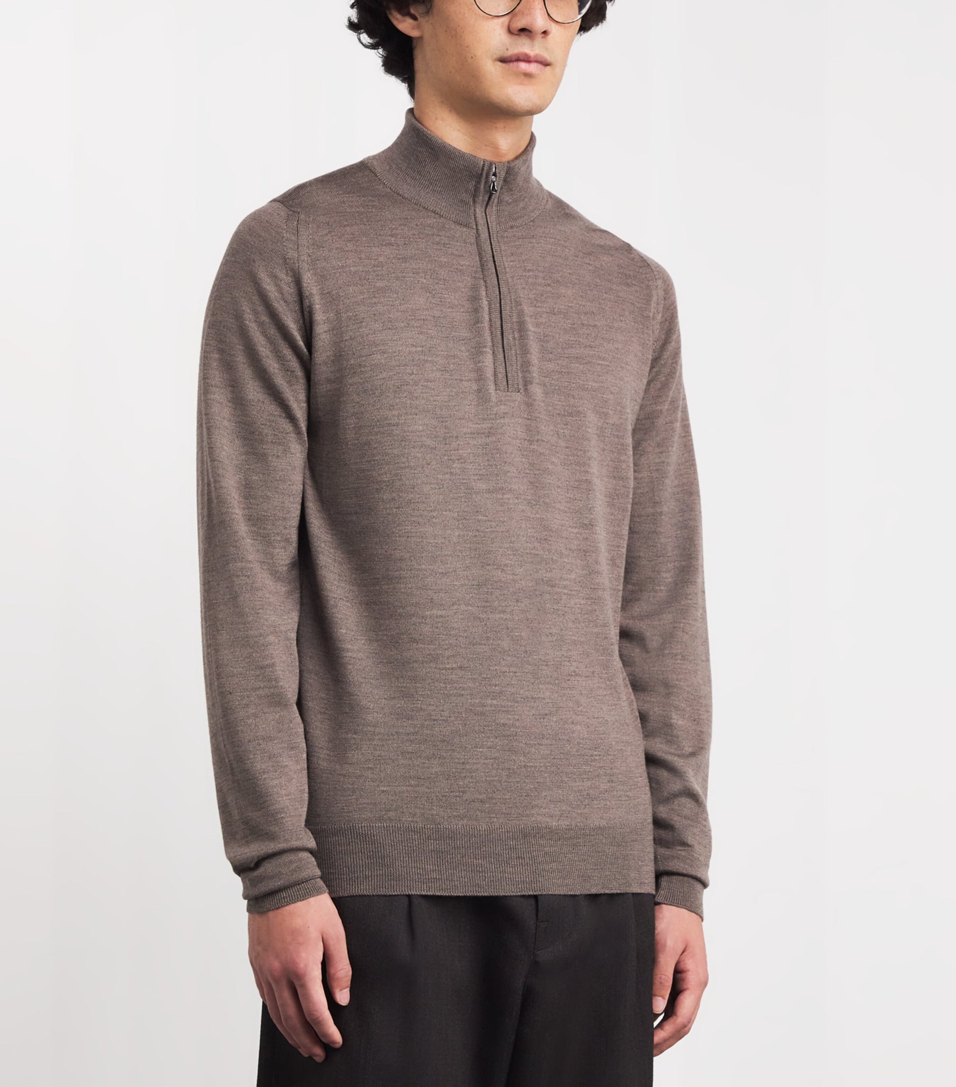 John Smedley Brown Extra Fine Merino Wool Half-Zip Tapton Sweater