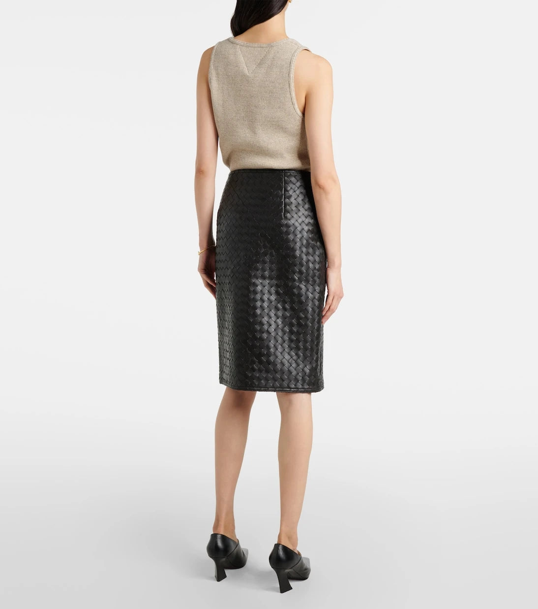 Bottega Veneta - Intrecciato leather midi skirt