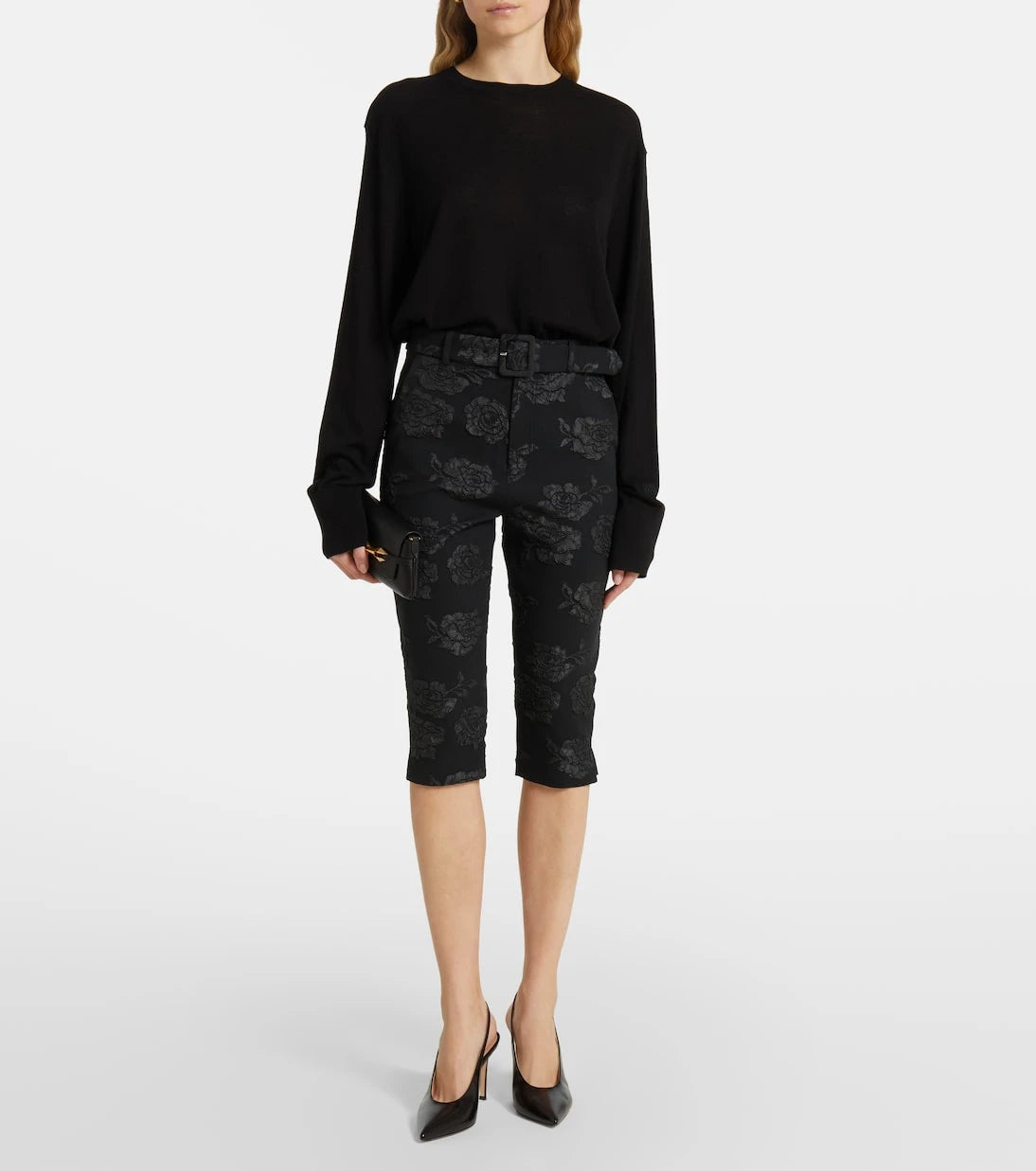 Rotate - Floral jacquard capri pants