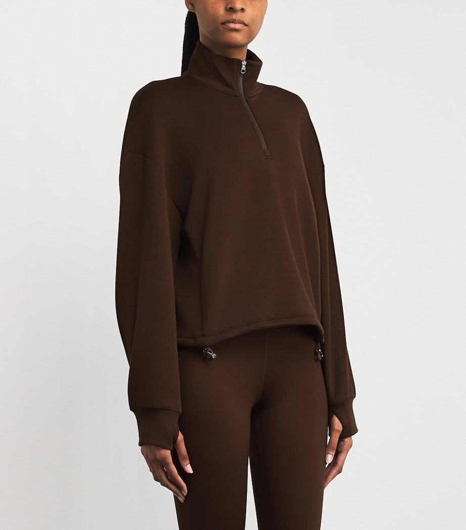 Brown Jersey Half-Zip Sian Sweatshirt
