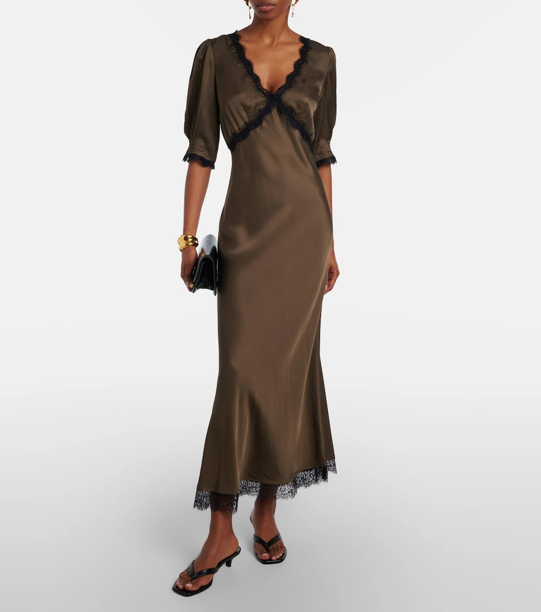Rixo - Annina lace-trimmed satin midi dress