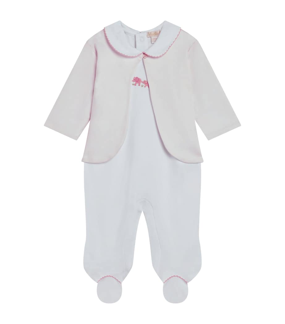 Pima Cotton Elephant Cardigan and All-In-One Set (Newborn - 6 Months)
