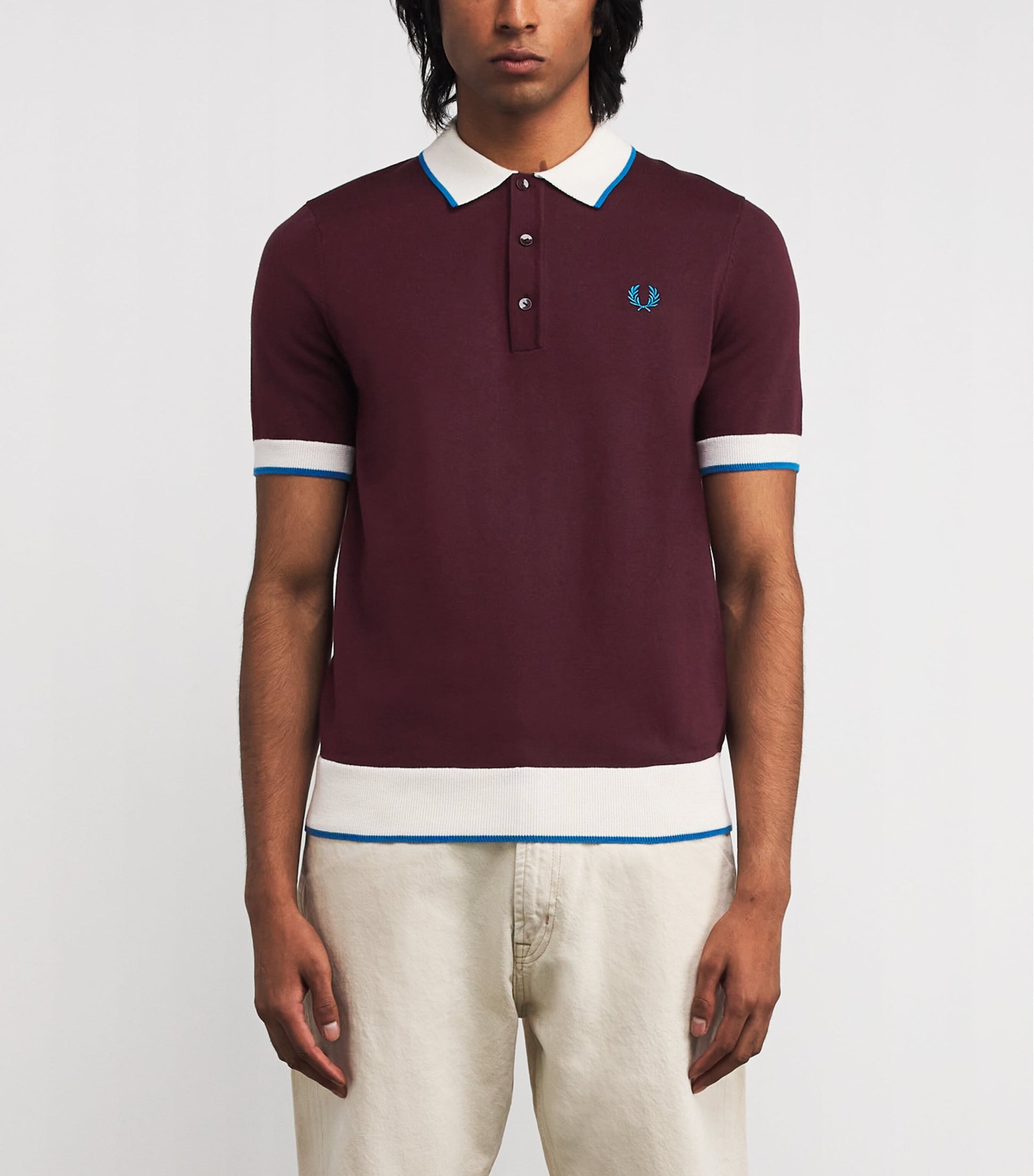 Wool-Cotton Contrast-Trim Polo Shirt