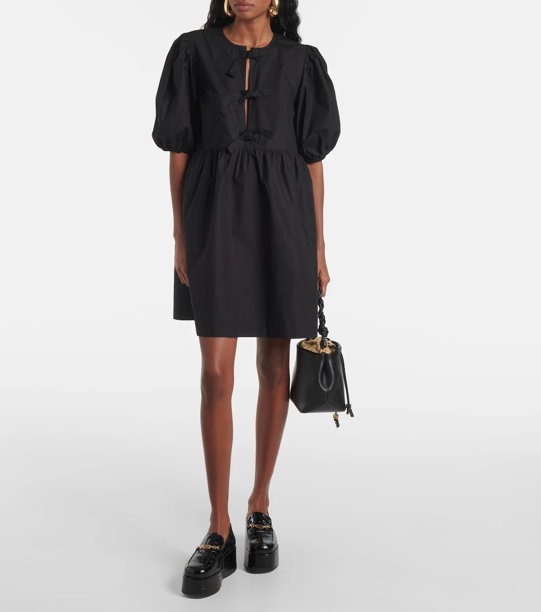 Ganni - Bow-detail cotton poplin minidress