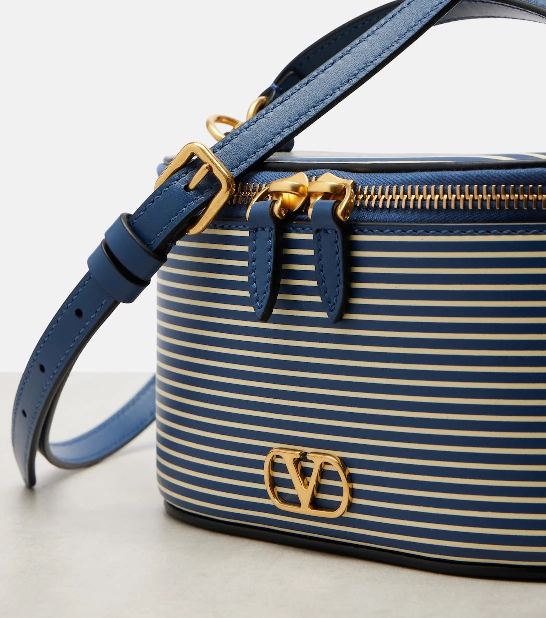 Valentino Garavani - VLogo Mini striped leather vanity bag