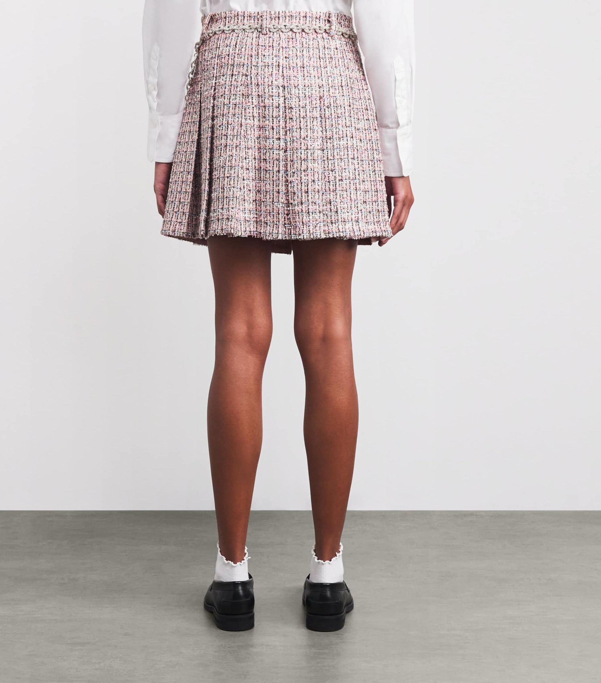 Self-Portrait Pink Bouclé Pleated Mini Skirt