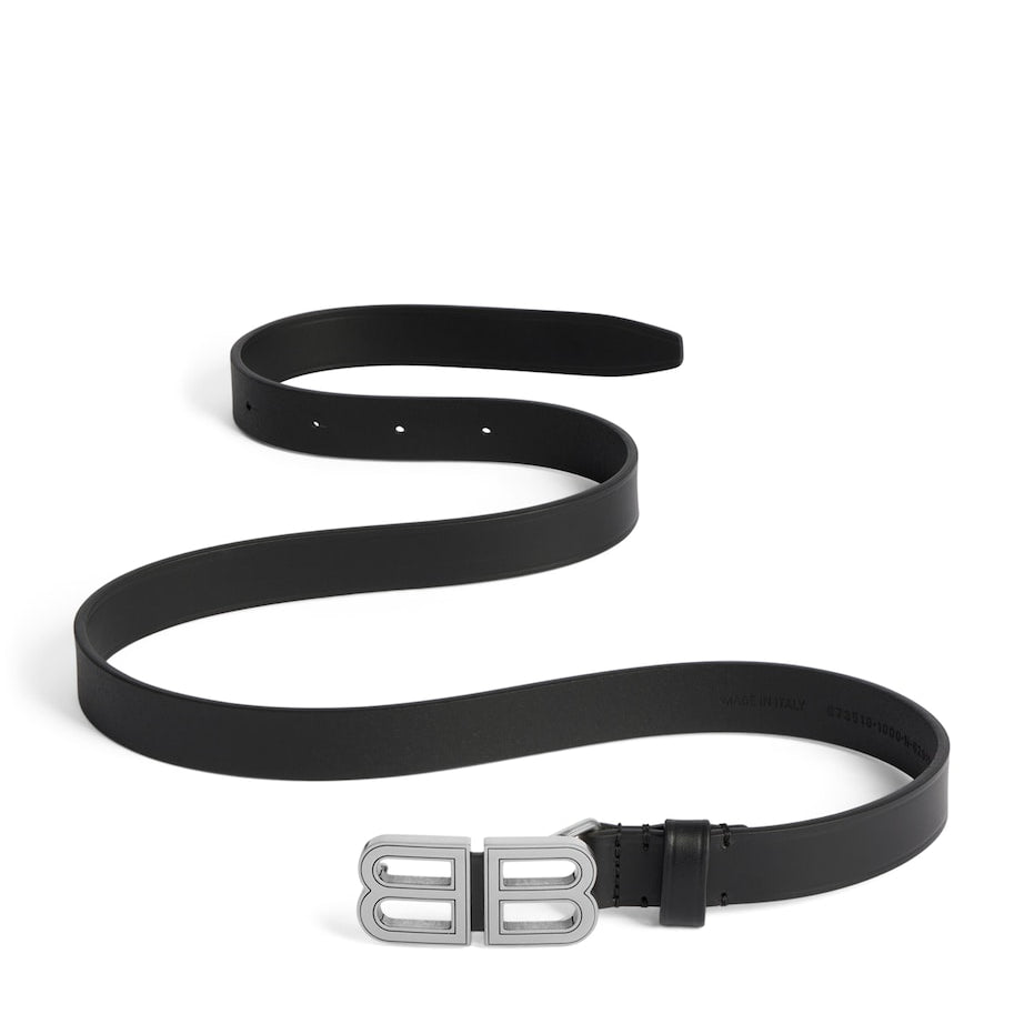 Black Leather Logo Hourglass Belt