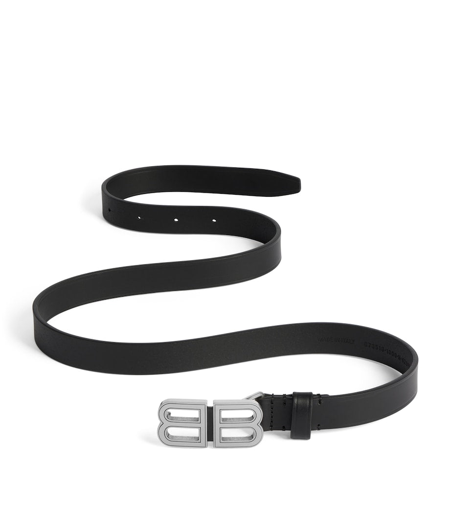 Black Leather Logo Hourglass Belt
