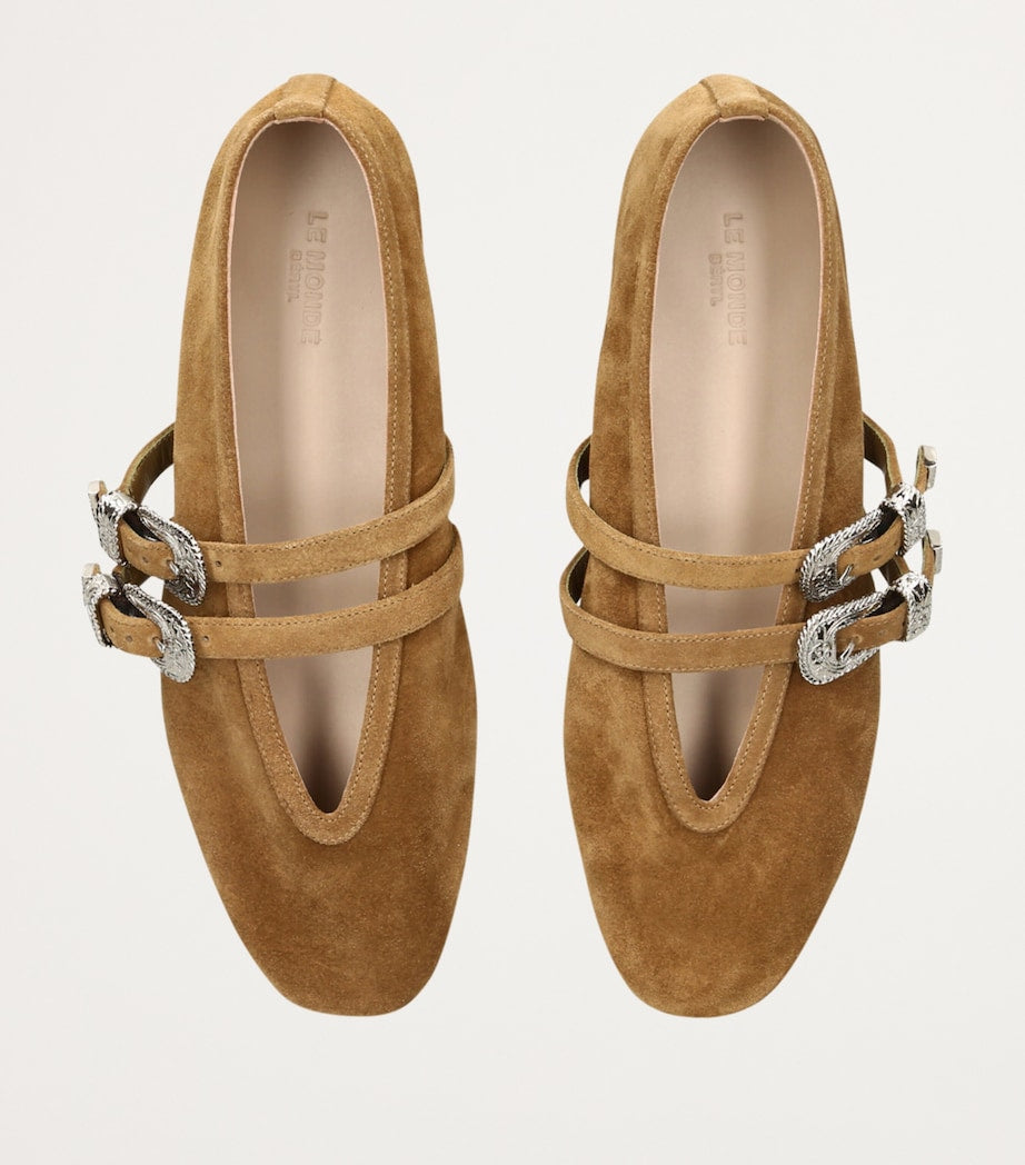 Le Monde Beryl Brown Suede Buckle Claudia Ballet Flats