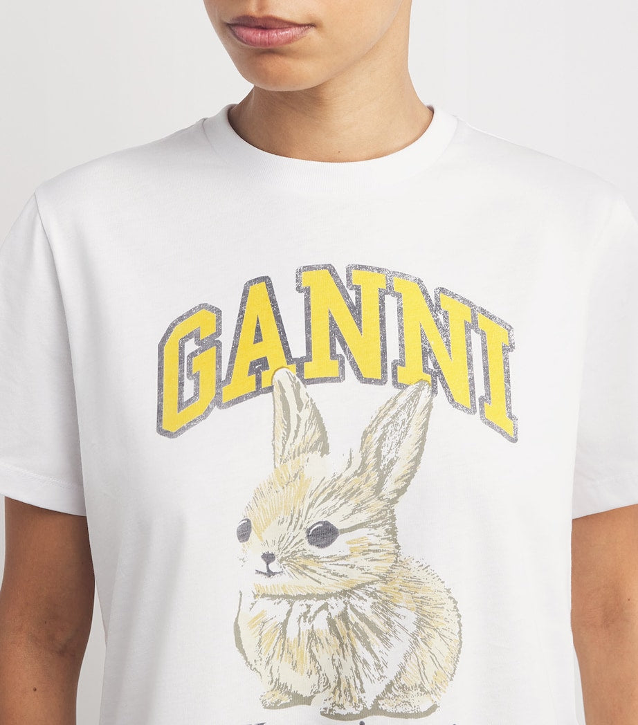 GANNI White Organic Cotton Bunny T-Shirt