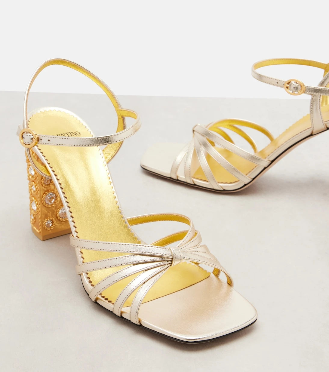 Valentino Garavani - 90 embellished metallic leather sandals