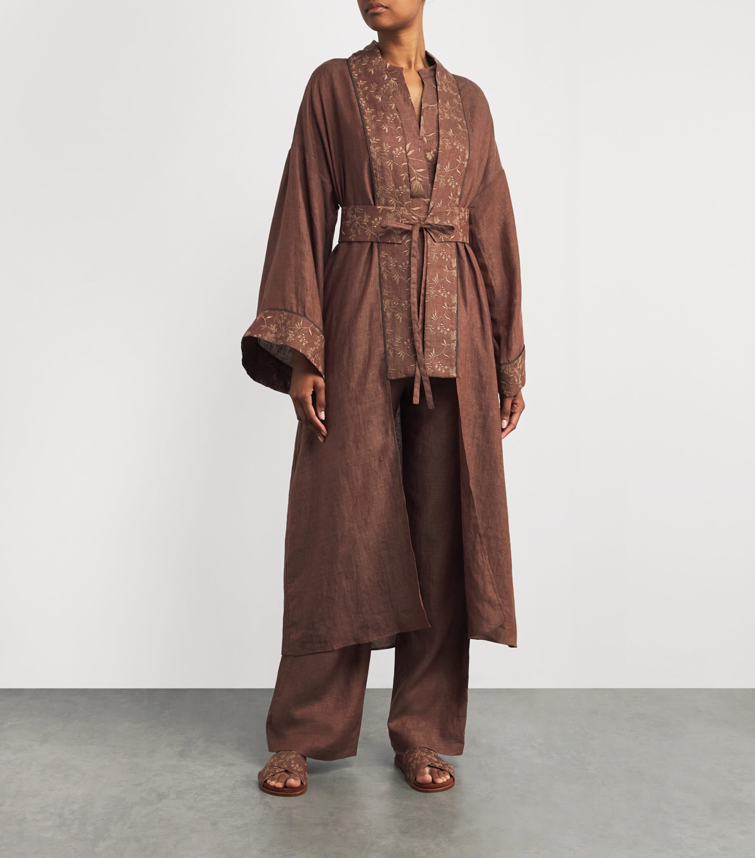 Beige x Harrods Linen Embroidered Kimono
