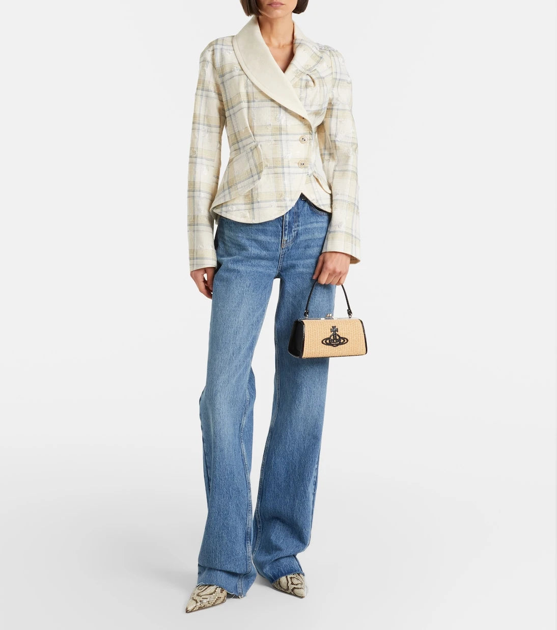 Vivienne Westwood - حقيبة يد علوية Doll XL بتأثير الرافيا