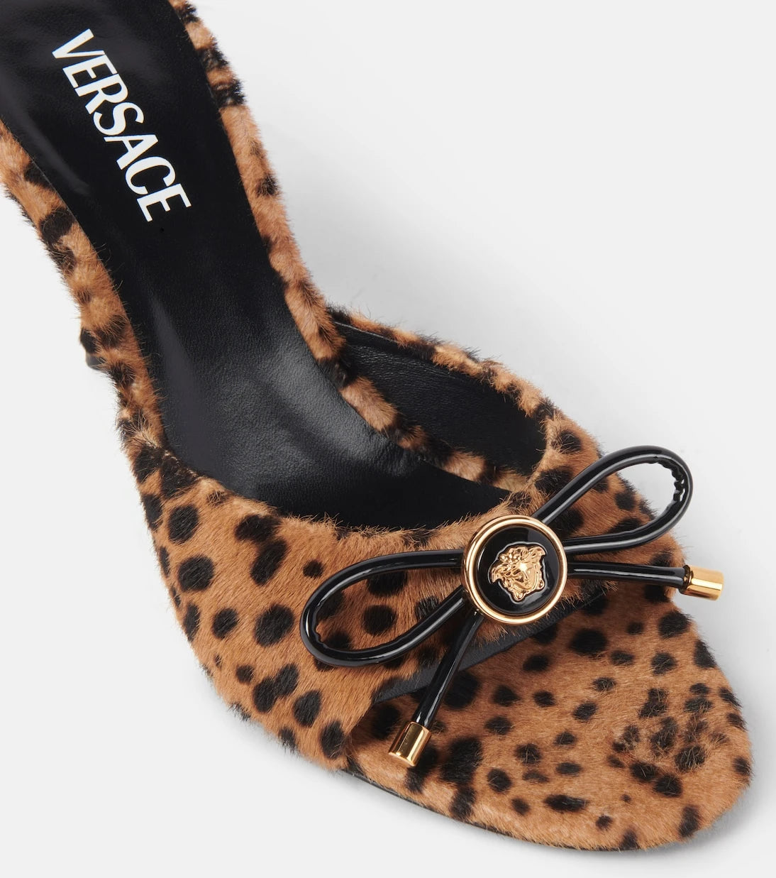 Versace - Leopard Opera Bow 95 shearling mules