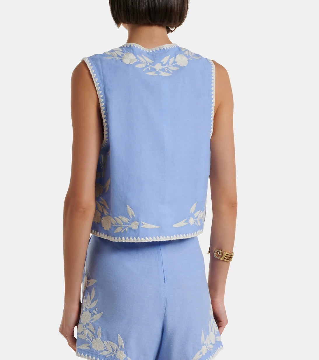Juliet Dunn - Embroidered cotton chambray vest