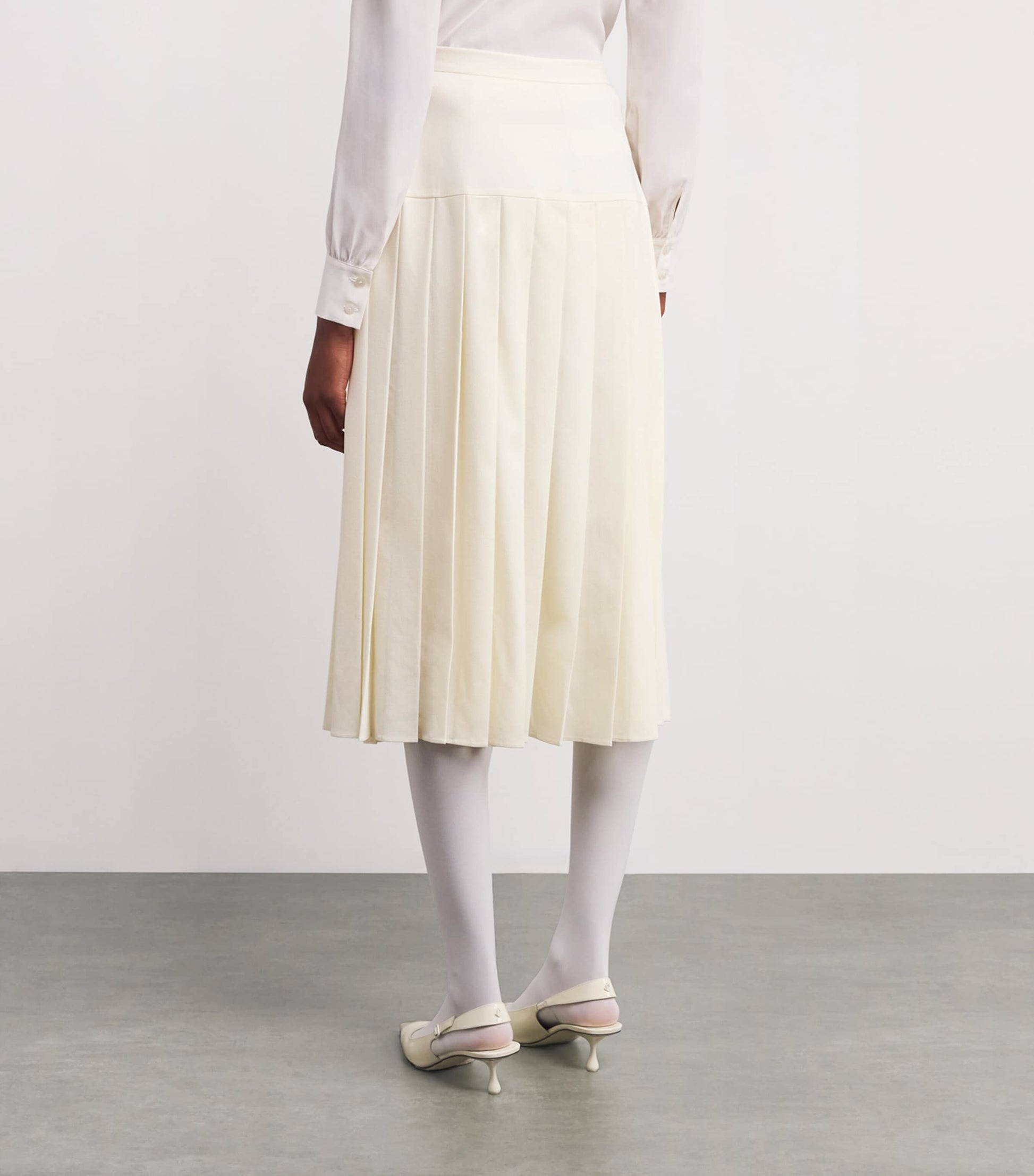 Wool Crepe Pleated Midi Skirt 0822 WHITE