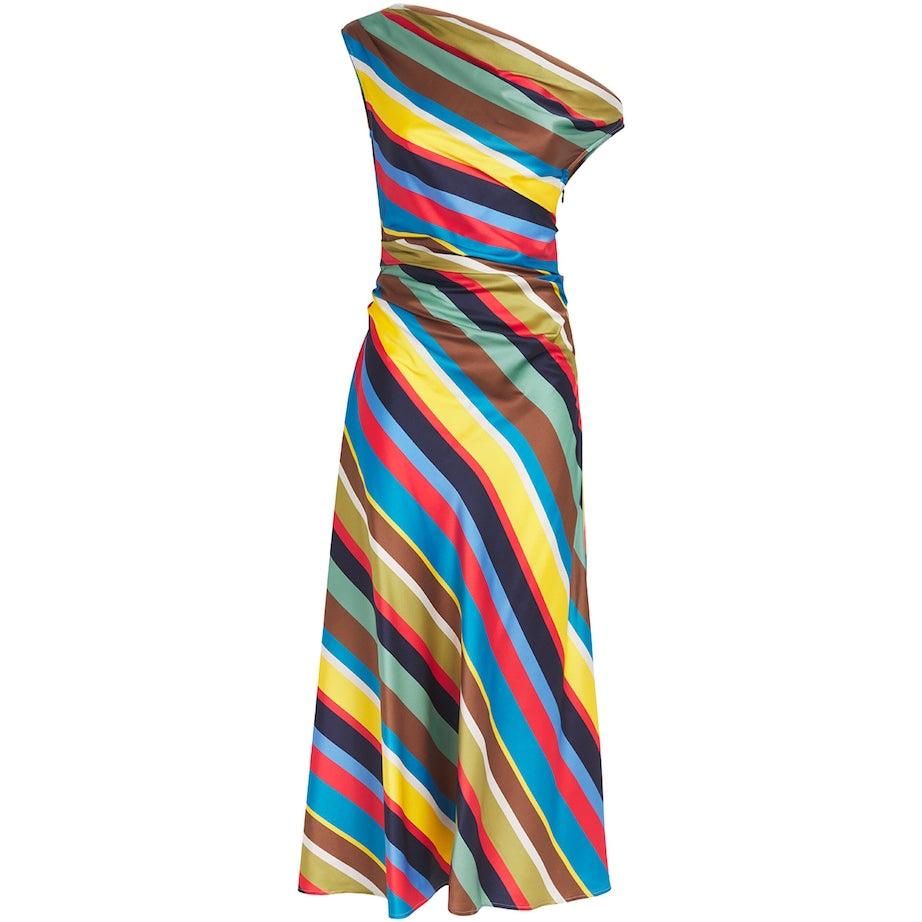 STAUD Multi Silk-Blend Phare Midi Dress