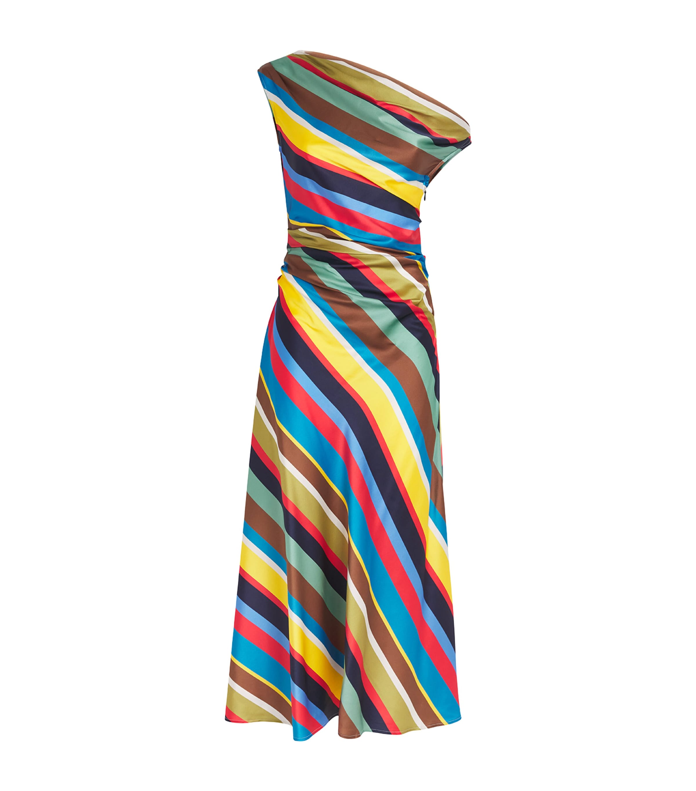 STAUD Multi Silk-Blend Phare Midi Dress