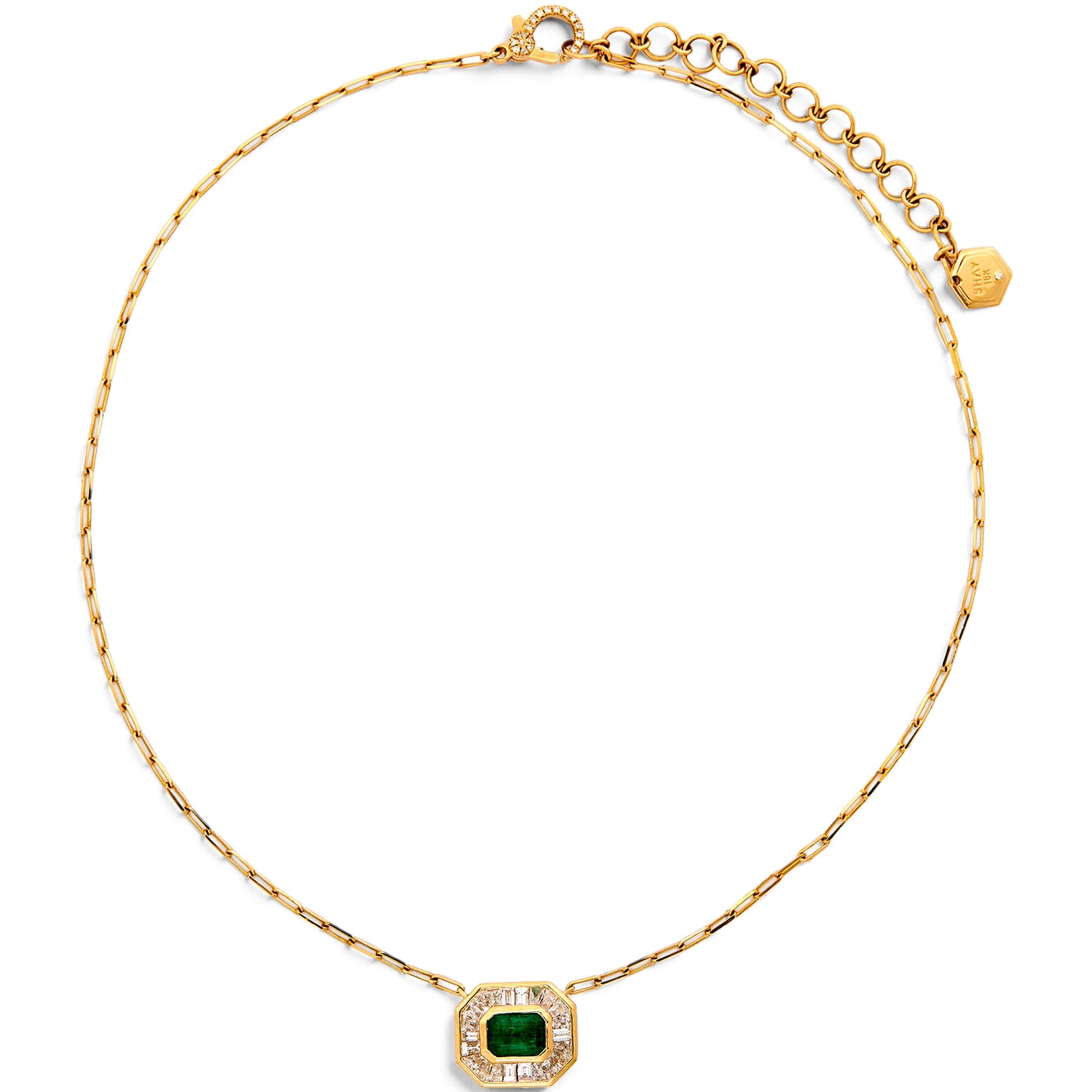 SHAY Yellow Gold, Diamond and Emerald Deco Necklace