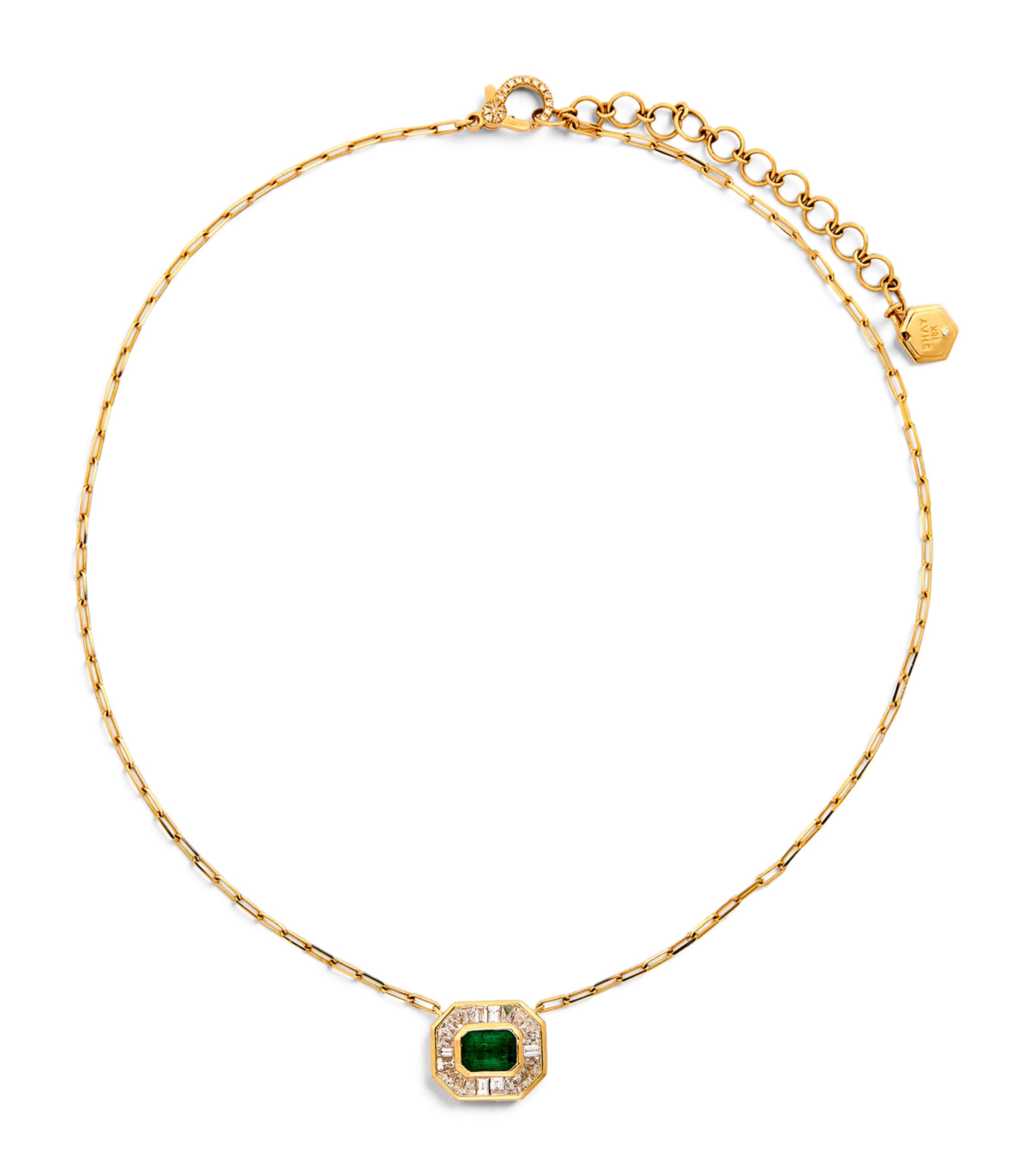 SHAY Yellow Gold, Diamond and Emerald Deco Necklace