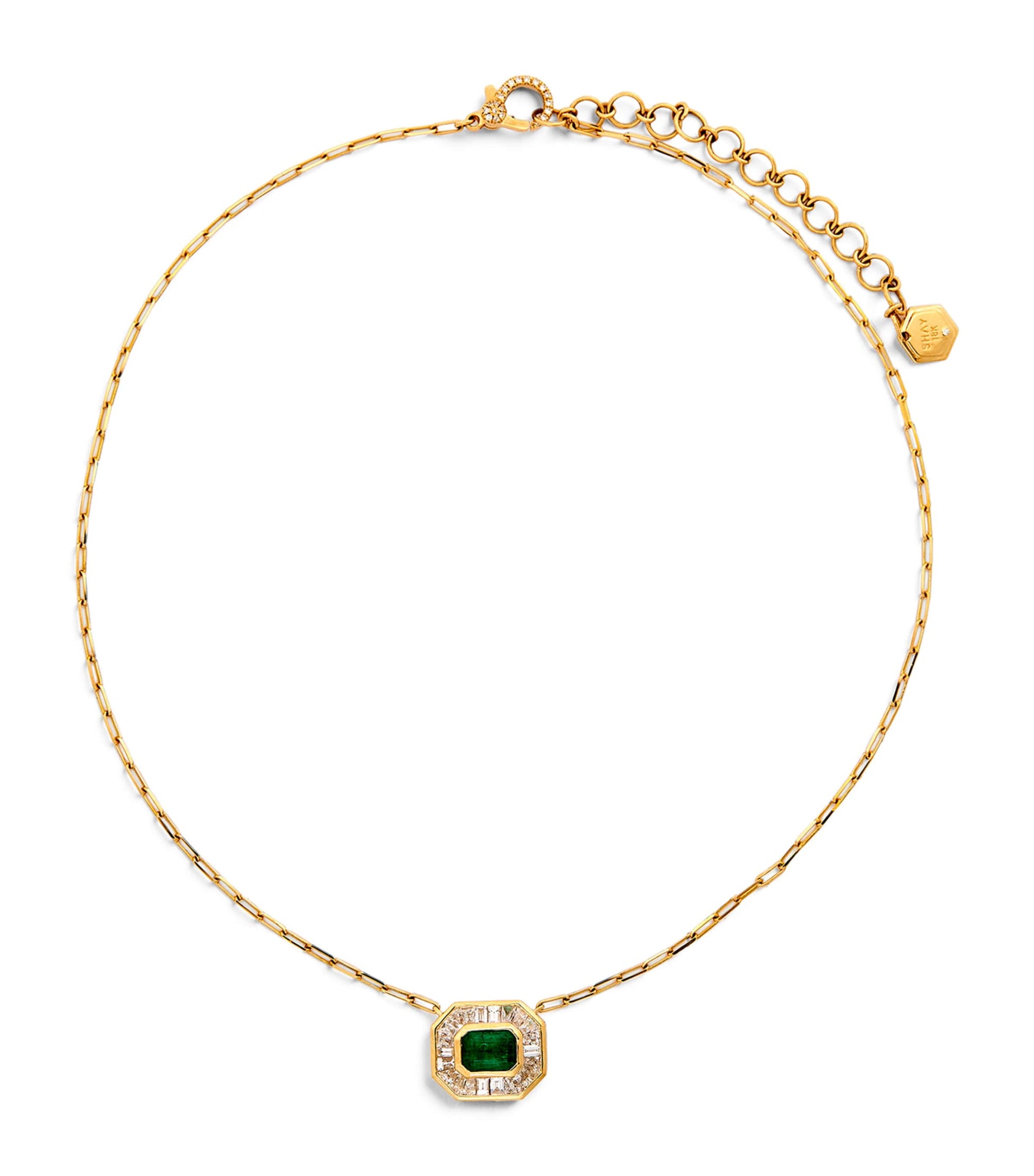 SHAY Yellow Gold, Diamond and Emerald Deco Necklace