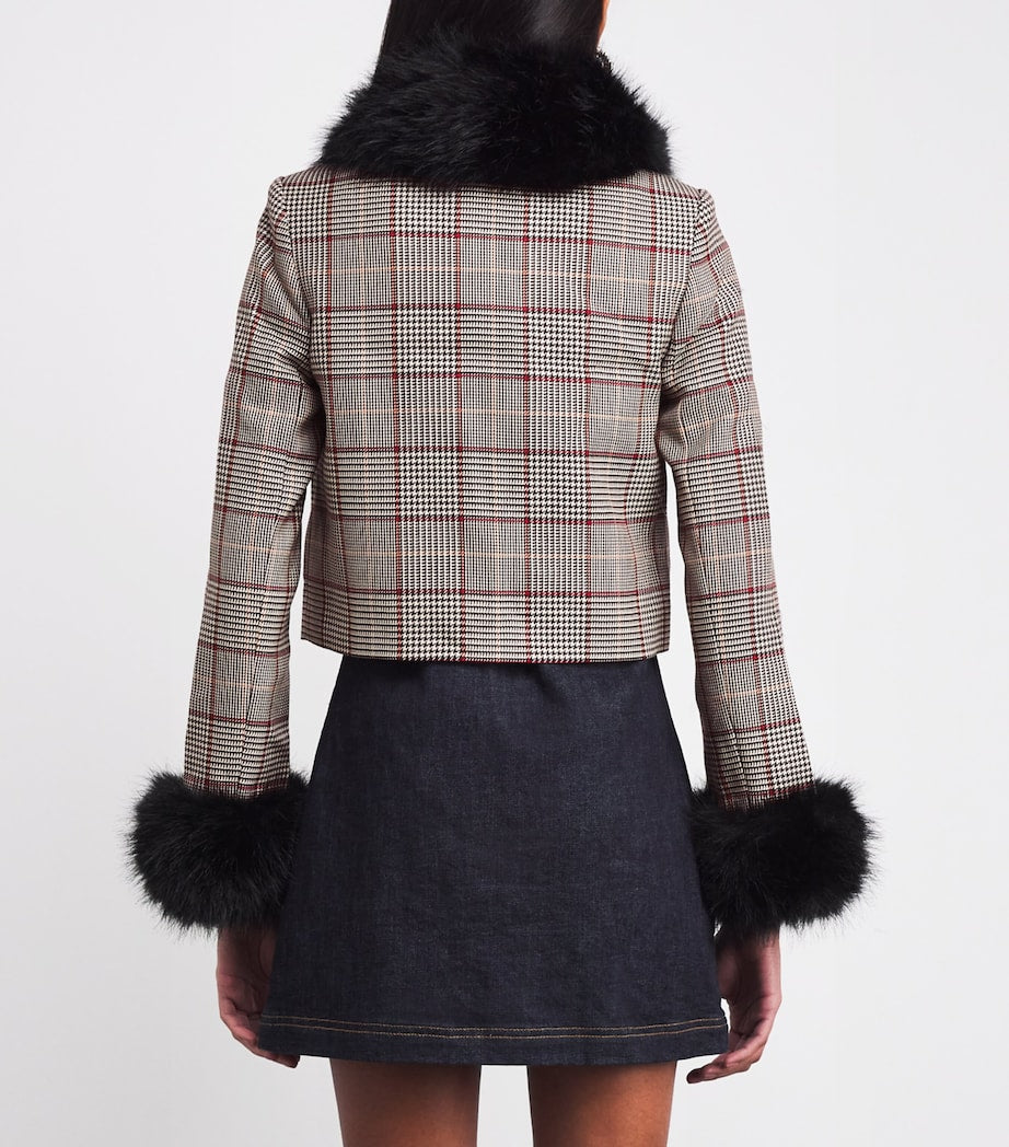 Self-Portrait Brown Faux Fur-Trim Check Jacket