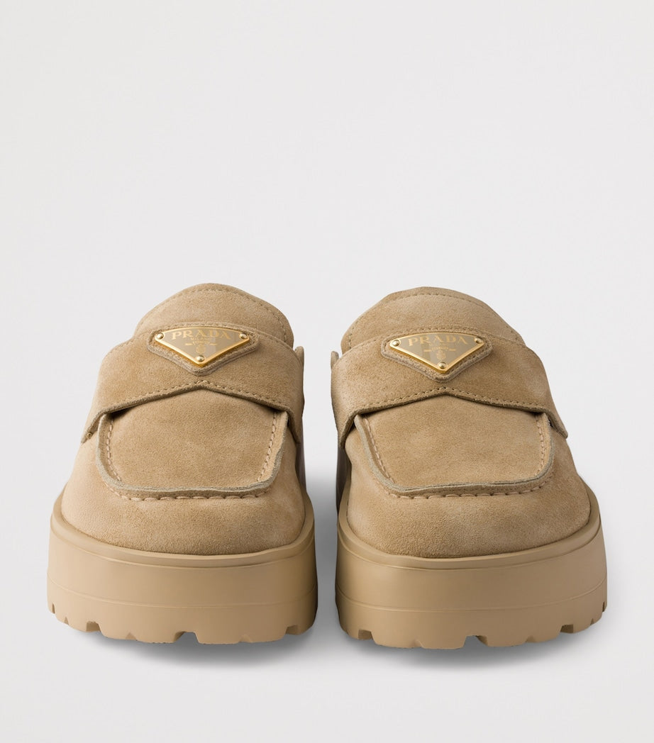 Prada Neutral Suede Flatform Mules