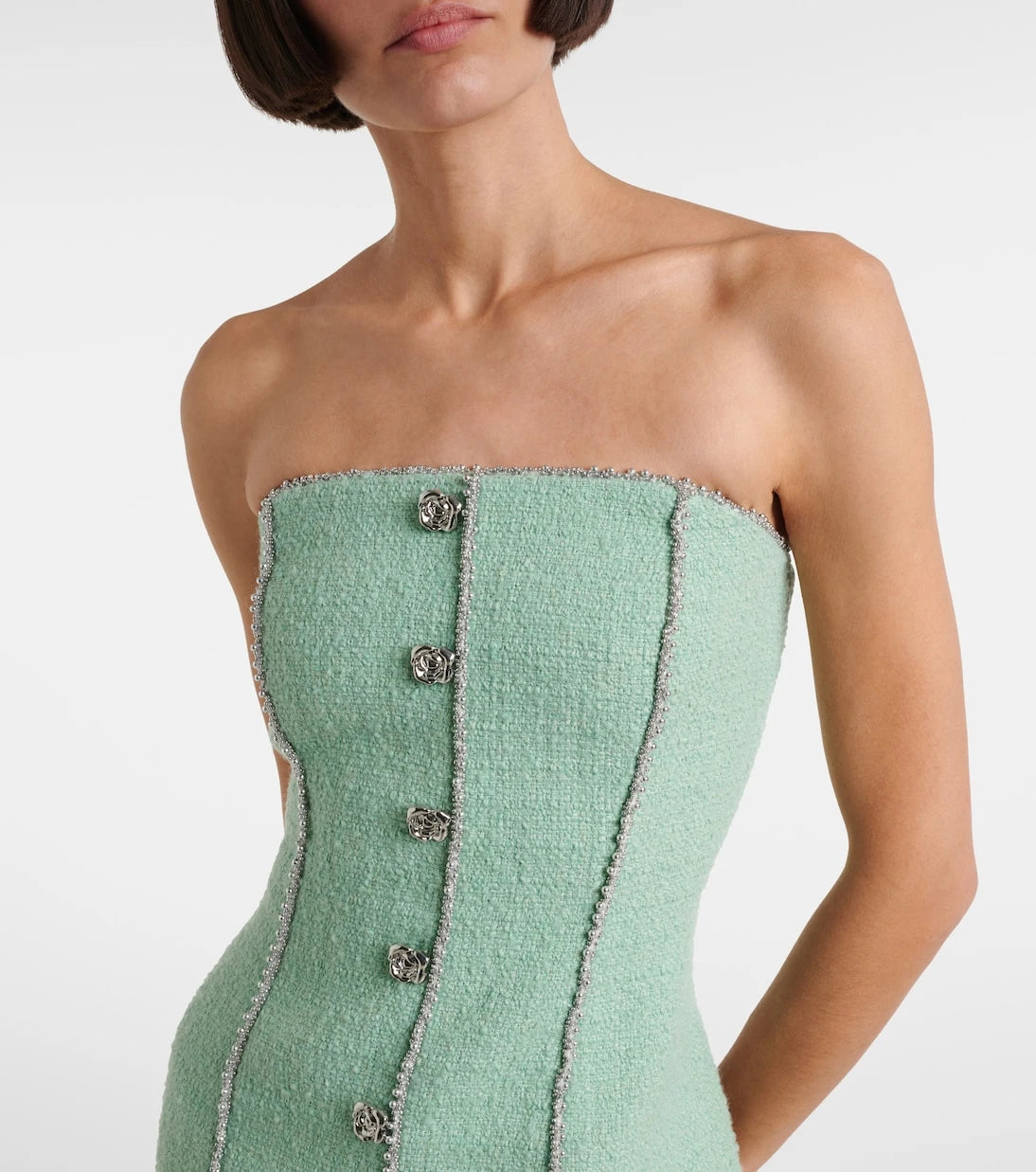 Rotate - Embellished wool-blend bouclé minidress