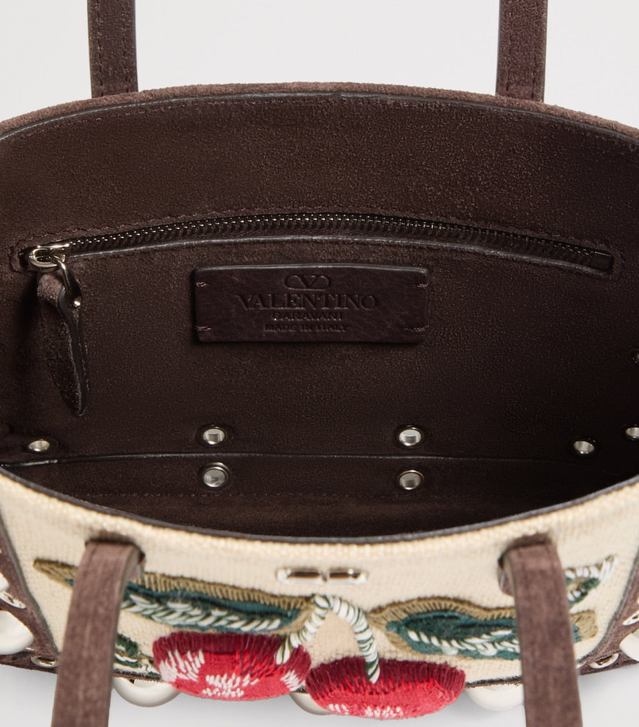 Valentino Garavani Multi Mini Suede Embroidered Nellcôte Tote Bag