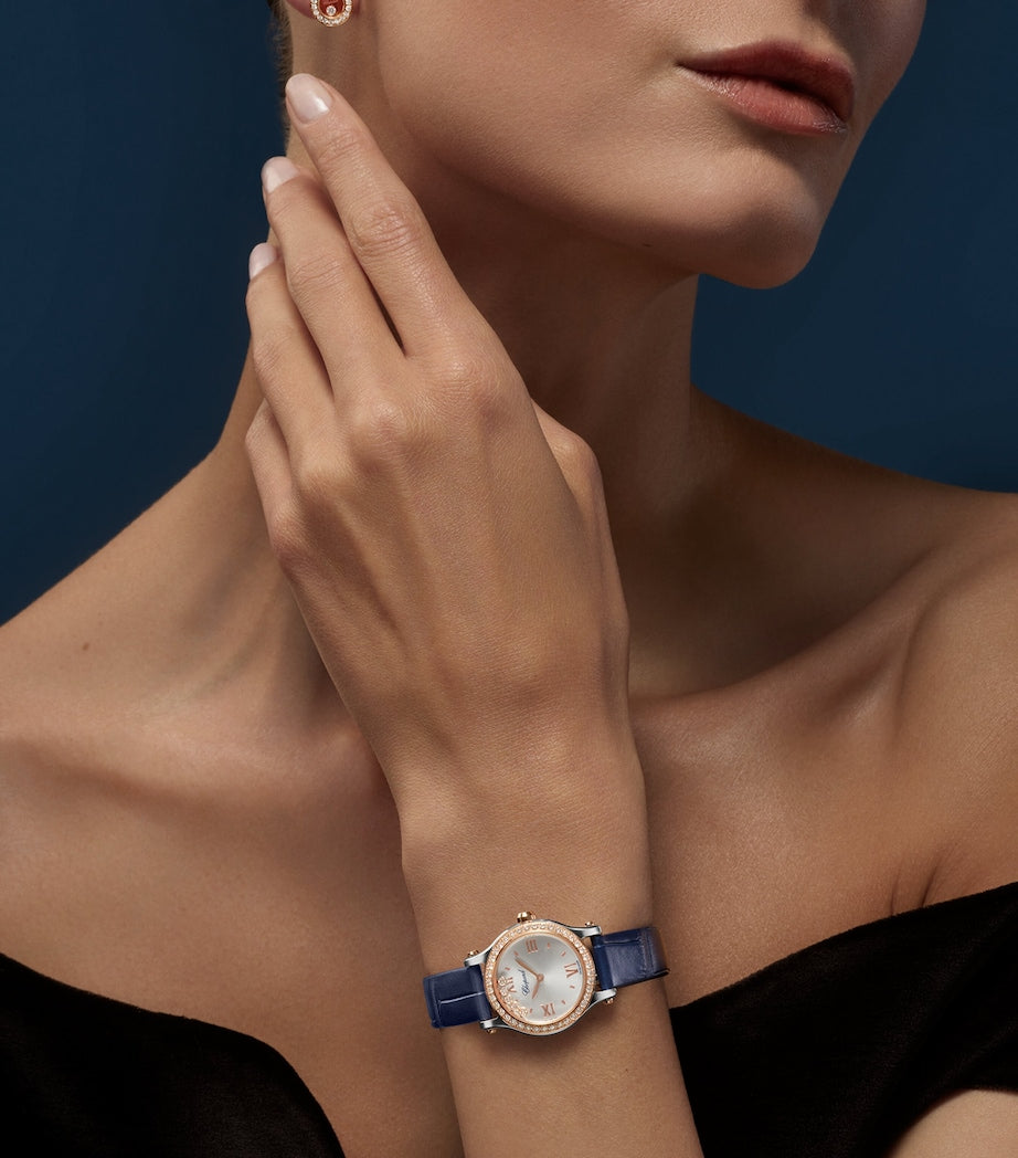 Rose Gold, Stainless Steel and Diamond Happy Sport Watch 25mm