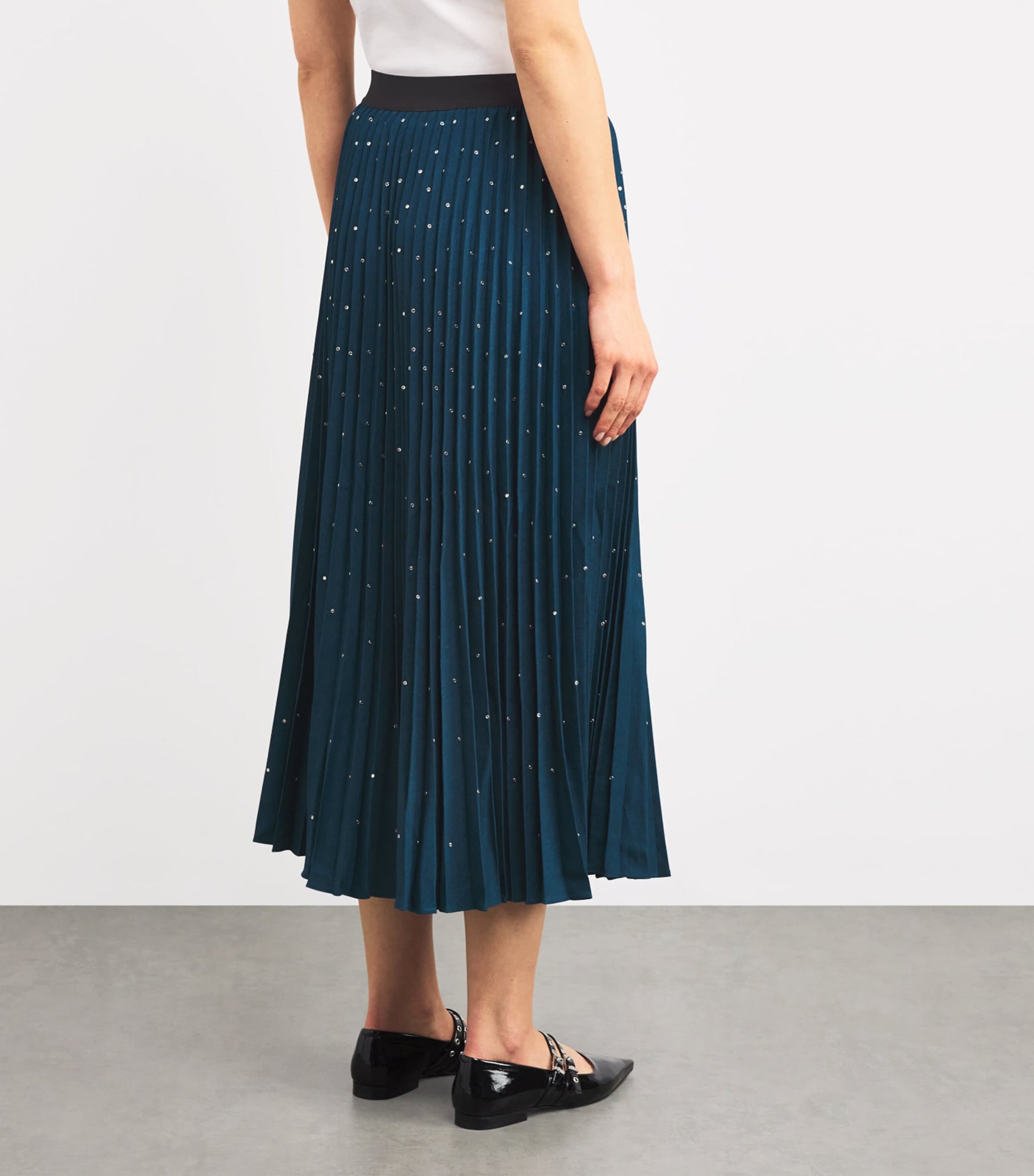 Maje Blue Rhinestone Pleated Midi Skirt