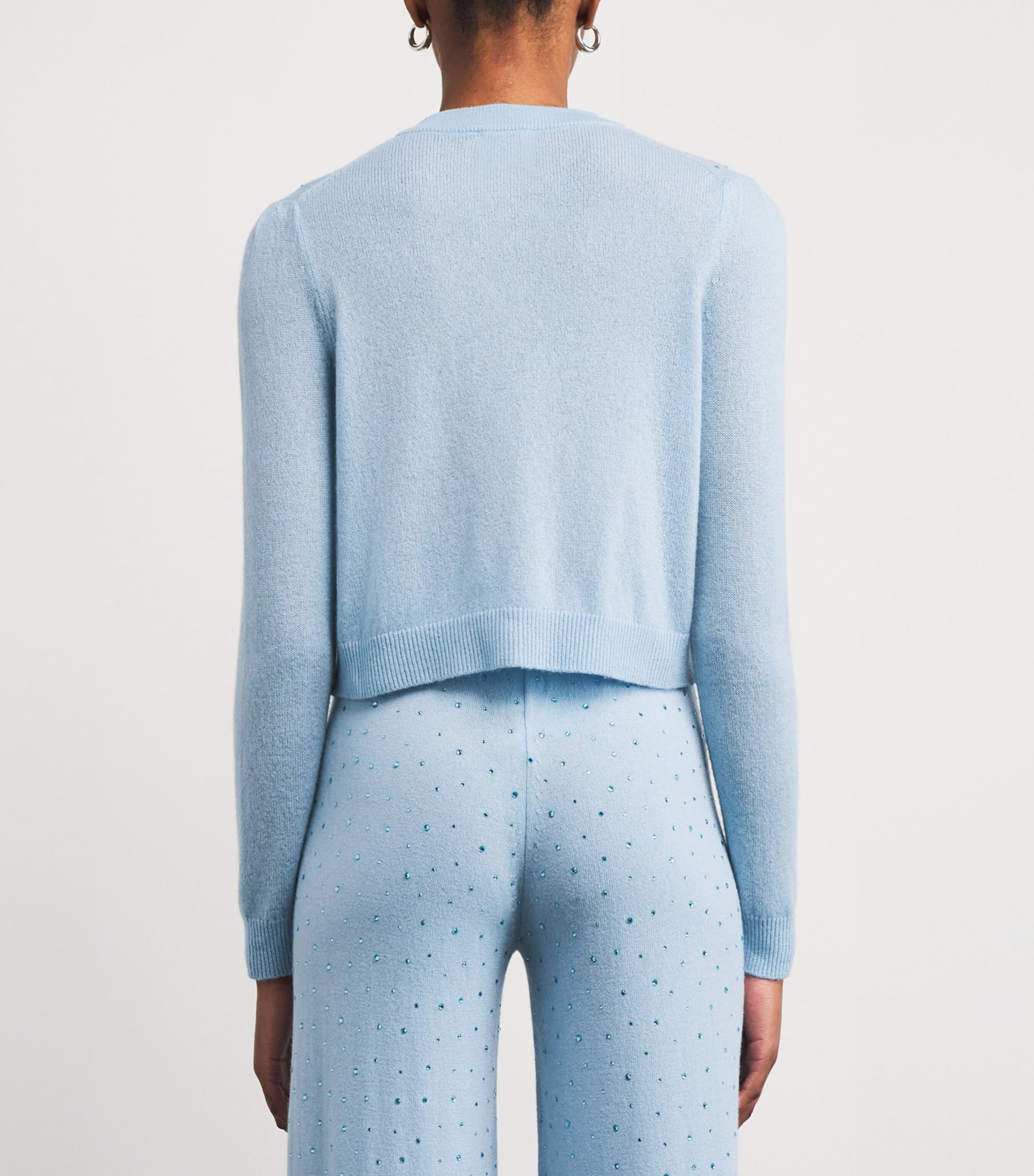 Allude Blue Wool-Cashmere Crystal-Embellished Cardigan