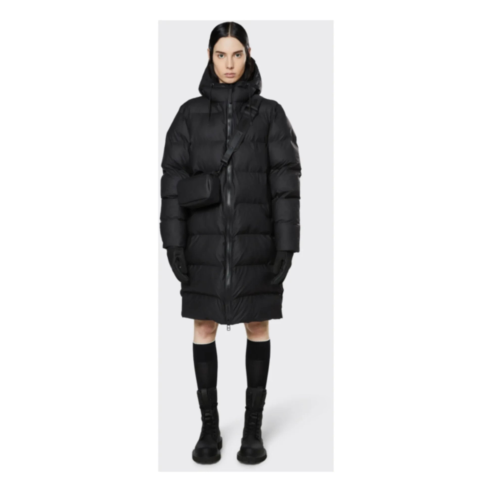 Rains - Long Hooded Puffer Jacket | Black