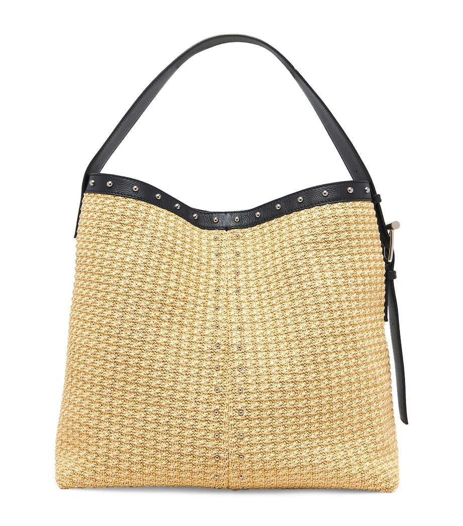 McQueen Nude Woven T-Bar Sling Bucket Bag
