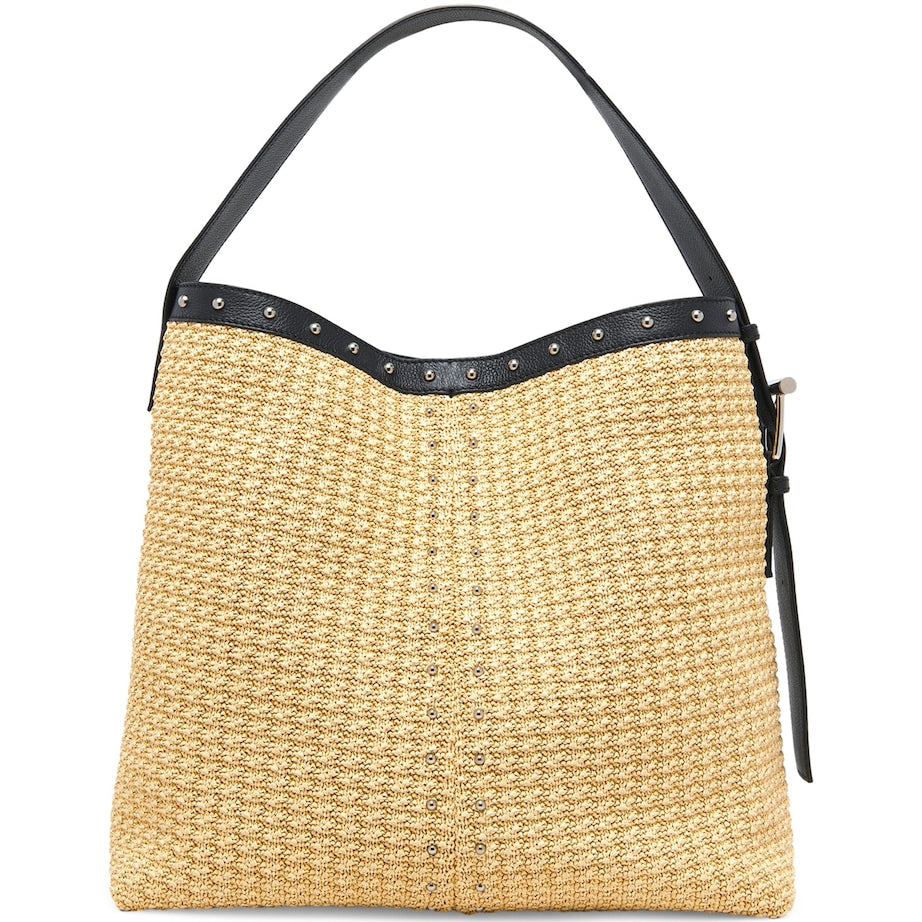 McQueen Nude Woven T-Bar Sling Bucket Bag