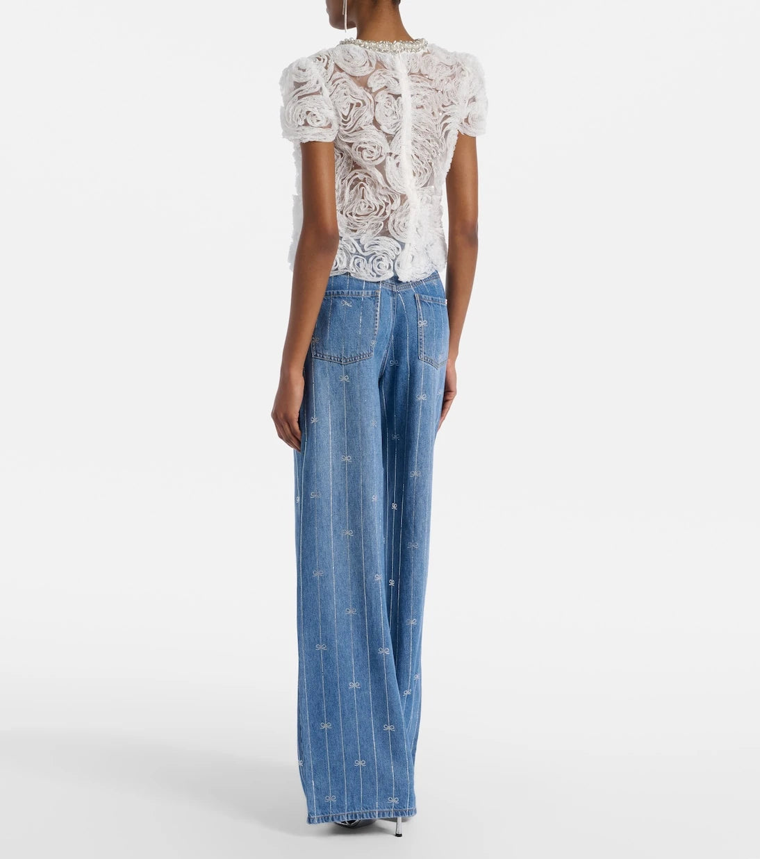Self-Portrait - Striped wide-leg jeans